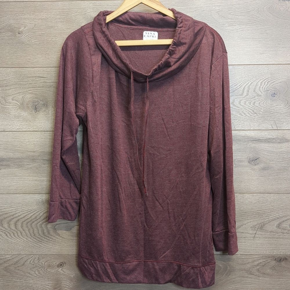 Nina Capri Maroon Striped Cowl Neck Sweater Top Women's Plus Size 2X